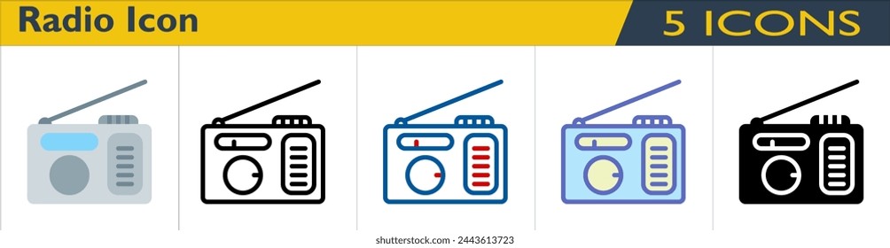 Radio icon with 5 styles (outline, color lineal, color outline, solid and color)