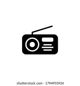 Radio Icon in black flat glyph, filled style isolated on white background