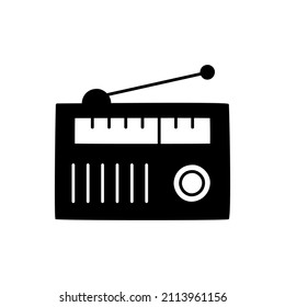 Radio Icon in black flat glyph, filled style isolated on white background