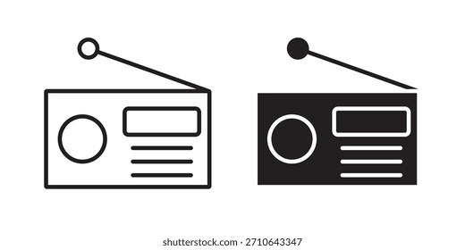 Icono de radio en un diseño de Vector de trazo negro y versión sólida plana sobre fondo blanco