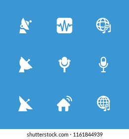 Radio icon. collection of 9 radio filled icons such as satellite, microphone, music equalizer, international music. editable radio icons for web and mobile.