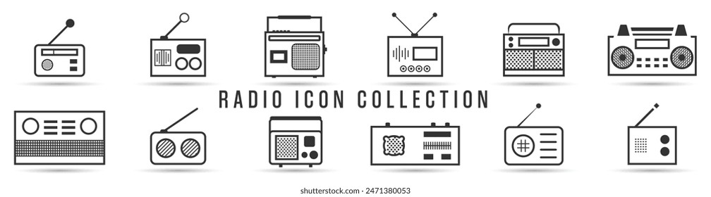 Radio icon Collection. modern radio set. fm linear radios. vector illustration concept.