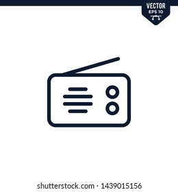Radio icon collection in outlined or line art style, editable stroke vector