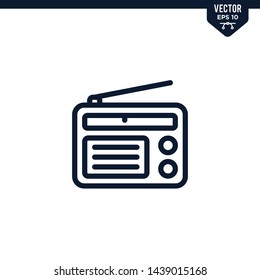 Radio icon collection in outlined or line art style, editable stroke vector