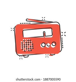 Radio icon in comic style. Fm broadcast cartoon vector illustration on white isolated background. Radiocast splash effect business concept.