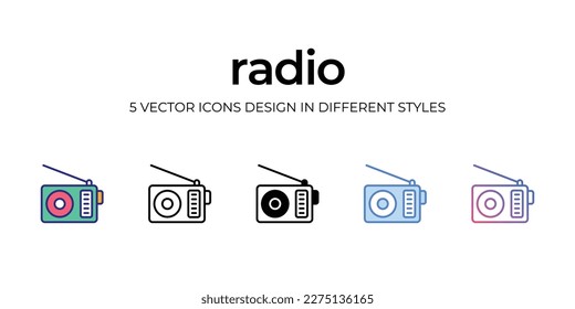 diseño de iconos de radio en estilo Cinco con pulsación editable. Línea, Sólido, Línea plana, Color de tono Duo y Línea de degradado de color. Adecuado para diseño de páginas Web, aplicaciones móviles, UI, UX y GUI.