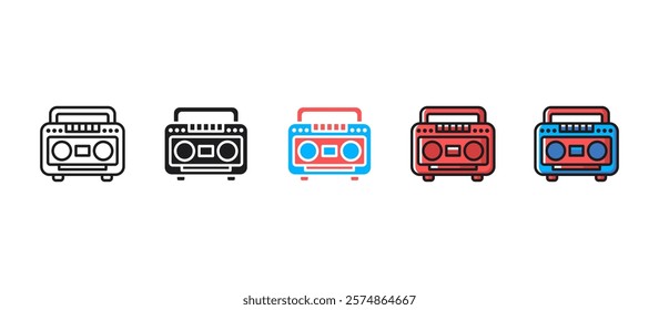 Radio icon in flat design style, ideal for multimedia, communication, broadcasting, music, audio, technology, vintage devices, media apps, and sound-related concepts.