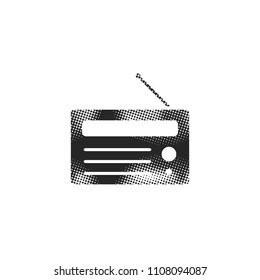 Radio icon in halftone style. Black and white monochrome vector illustration.
