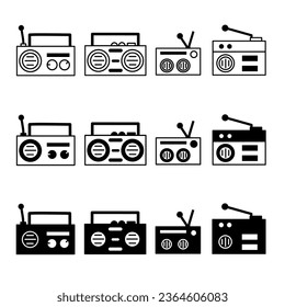 Radio icon illustration collection. Black and white design icon for business. Stock vector.