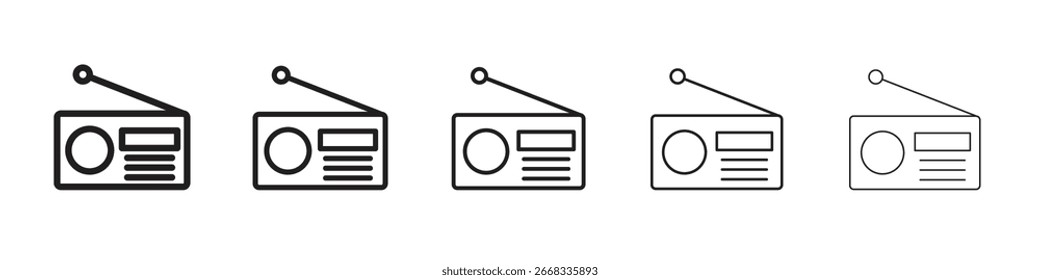 Colección del Vector del arte de la línea del icono de la radio en el fondo blanco