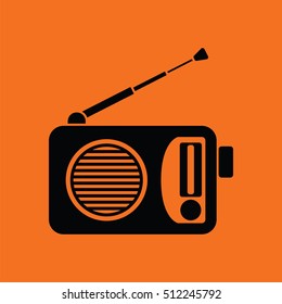 Radio icon. Orange background with black. Vector illustration.