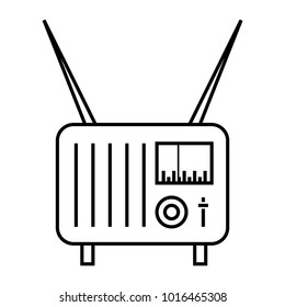 Radio icon. Radio receiver with two antennas. Black outline vector on white background. Flat style illustration. EPS 10.