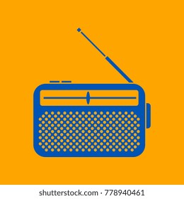 Radio icon, Receiver. Vector. Medium teal blue icon on orange background.