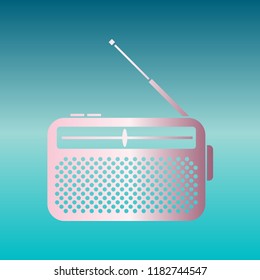 Radio icon, Receiver. Vector. Pink bronze gradient icon at turquoise gradient background.