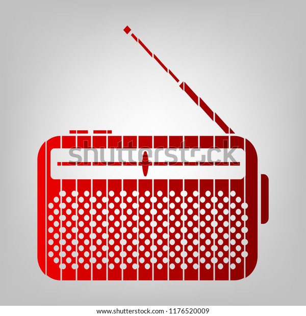 Radio icon, Receiver. Vector. Vertically divided\
icon with colors from reddish gradient in gray background with\
light in center.