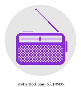 Radio icon, Receiver. Vector. Violet flat icon on light gray circle at white background. Isolated.