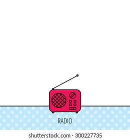 Radio icon. Retro musical receiver sign. Circles seamless pattern. Background with red icon. Vector