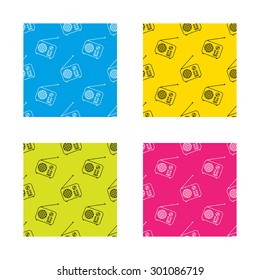 Radio icon. Retro musical receiver sign. Textures with icon. Seamless patterns set. Vector