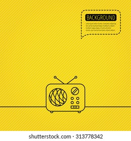 Radio icon. Retro musical receiver sign. Speech bubble of dotted line. Orange background. Vector
