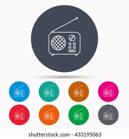 Radio icon. Retro musical receiver sign. Icons in colour circle buttons. Vector