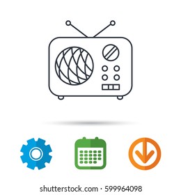 Radio icon. Retro musical receiver sign. Calendar, cogwheel and download arrow signs. Colored flat web icons. Vector
