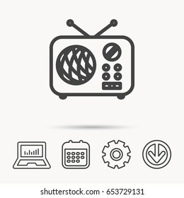 Radio icon. Retro musical receiver sign. Notebook, Calendar and Cogwheel signs. Download arrow web icon. Vector