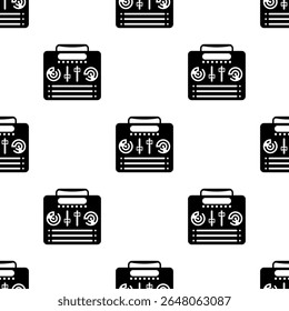Radio Icon Seamless Pattern, Radio Wave Receiving Electronic Device, Audio Receiver Vector Art Illustration