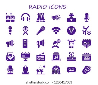  radio icon set. 30 filled radio icons. Simple modern icons about  - Walkie talkie, Headphones, Sliders, Megaphone, DJ, Microphone, Antenna, Wifi signal, Wifi, Hip hop, Recorder