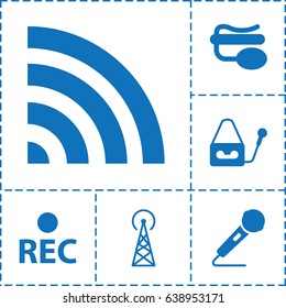 Radio icon. set of 6 radio filled icons such as signal tower, pin microphone, wi-fi, microphone