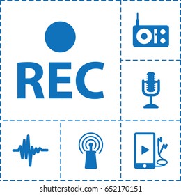 Radio icon. set of 6 radio filled icons such as signal, rec, microphone, music equalizer, phone and earphones