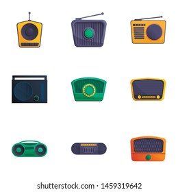 Radio icon set. Cartoon set of 9 radio vector icons for web design isolated on white background