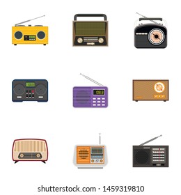 Radio icon set. Flat set of 9 radio vector icons for web design isolated on white background