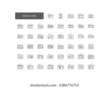 Radio icon set. Outline icon collection. Editable stroke. Vector illustration