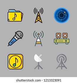 radio icon set. vector set about music file, antenna, audio player and radar icons set.