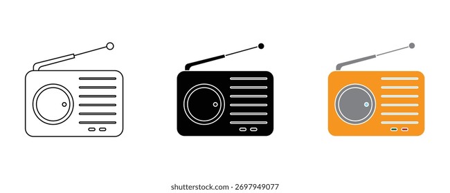 Radio icon set vector on white background. receiver, music, sound, technology, symbol.