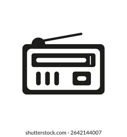 Radio icon shape. Broadcasting signal box. Vector audio symbol. Tuner black design.