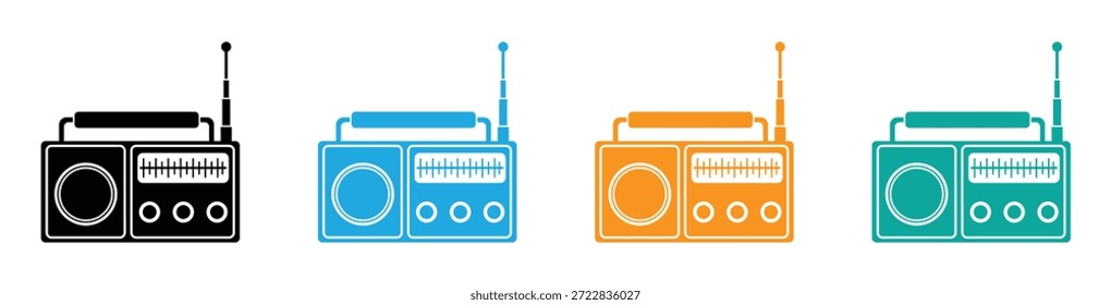 Funksymbol-Zeichen, Vektordesign. Farbiges Retro-Radio-Symbol. Radio mit Antenne, Vektorsymbol.