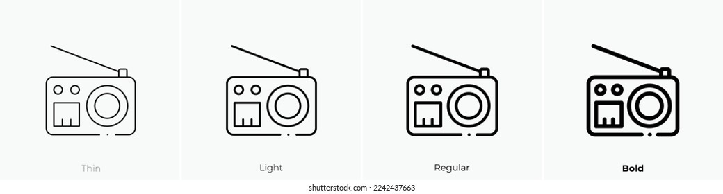 icono de la radio. Diseño delgado, ligero y audaz aislado en un fondo blanco