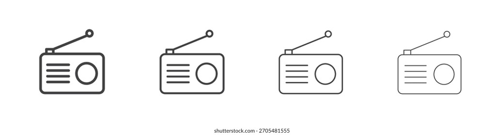 Colección de Vector de ícono de radio, Plantilla de logotipo de ilustración en estilo de trazos editables de línea delgada de moda.