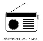 Radio icon vector illustration, logo template, FM broadcast icon isolated, Radiocast business concept. Old radio clipart, Radio logo template vector. tape recorder symbol.