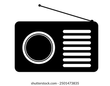 Radio icon vector illustration, logo template, FM broadcast icon isolated, Radiocast business concept. Old radio clipart, Radio logo template vector. tape recorder symbol.