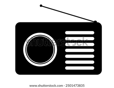 Radio icon vector illustration, logo template, FM broadcast icon isolated, Radiocast business concept. Old radio clipart, Radio logo template vector. tape recorder symbol.