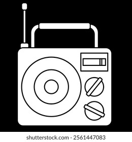 Radio icon vector illustration, old retro vintage radio clip art, radio tunner receiver clipart, white on black background