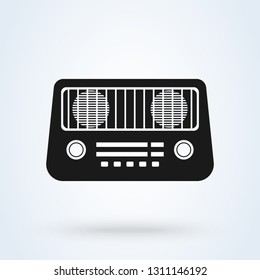 Radio icon vector, Old retro Receiver waves, tuner sign Isolated on white background