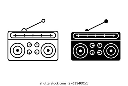 radio icon vector set in line filled style. Retro Radio Icon Set, old radio with antenna linear pictogram symbol.