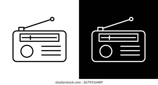 Paquete de símbolos de Vector de icono de radio en líneas blancas y negras