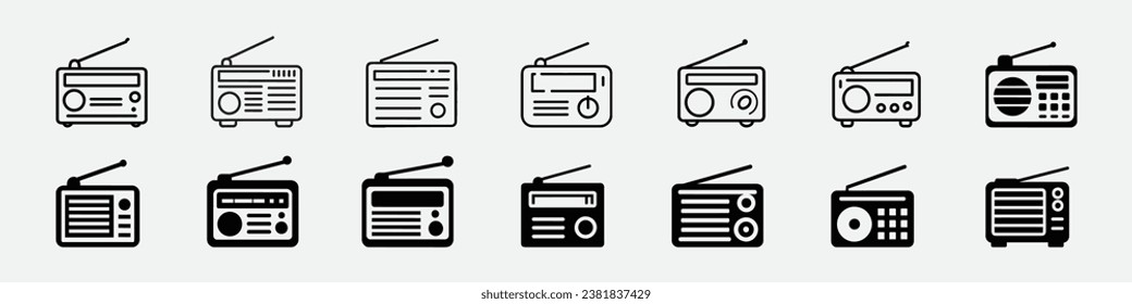 Radio icon, radio vector thin line icon, restroradio icons vector logo template, radio icon silhouette, fm icons vector, vintage radio icon, Old retro Receiver waves, fm icons simple vector design.