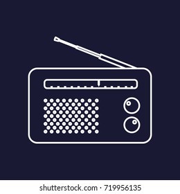 Radio icon. Vector white icon on dark blue background.