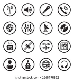 Radio Icons. Black Flat Design In Circle. Vector Illustration.