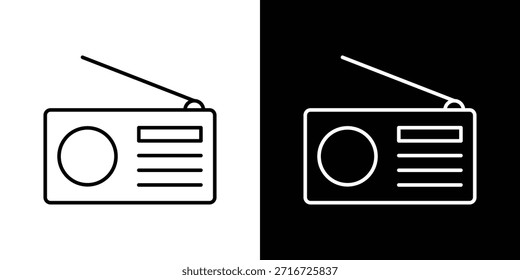 Radiosymbole schwarz-weißer Vektor, Liniensymbolsatz.